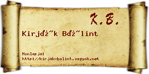 Kirják Bálint névjegykártya